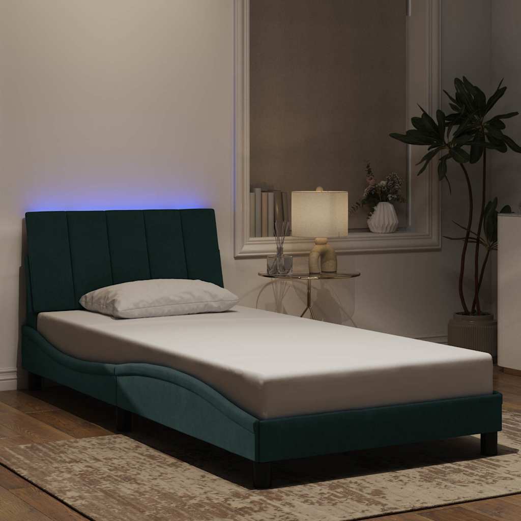 vidaXL Πλαίσιο Κρεβατιού με LED χωρίς Στρώμα Hanko Σκούρο Πράσινο 100x200 εκ. Βελούδινο