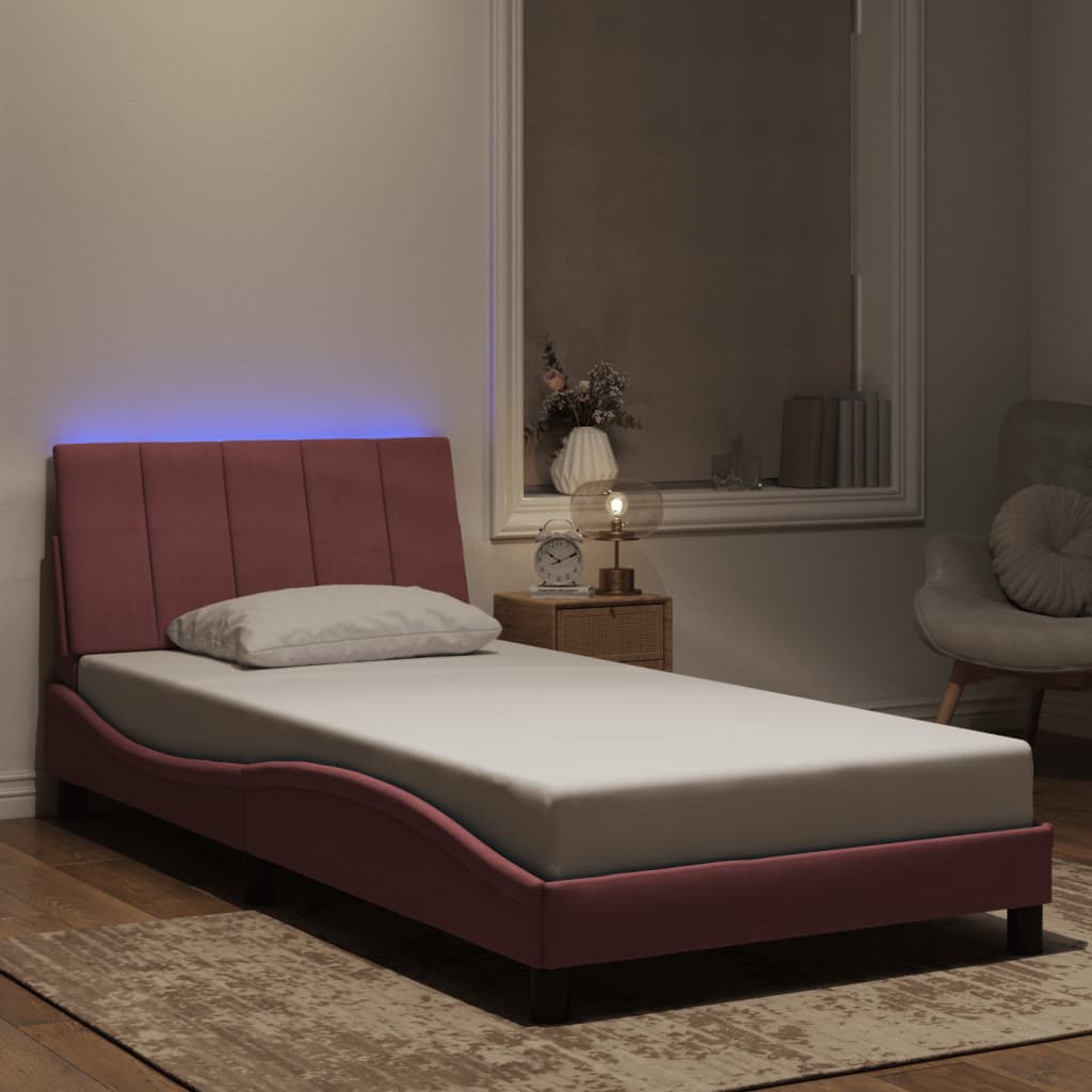 vidaXL Πλαίσιο Κρεβατιού με LED χωρίς Στρώμα Hanko Ροζ 100x200 εκ. Βελούδινο