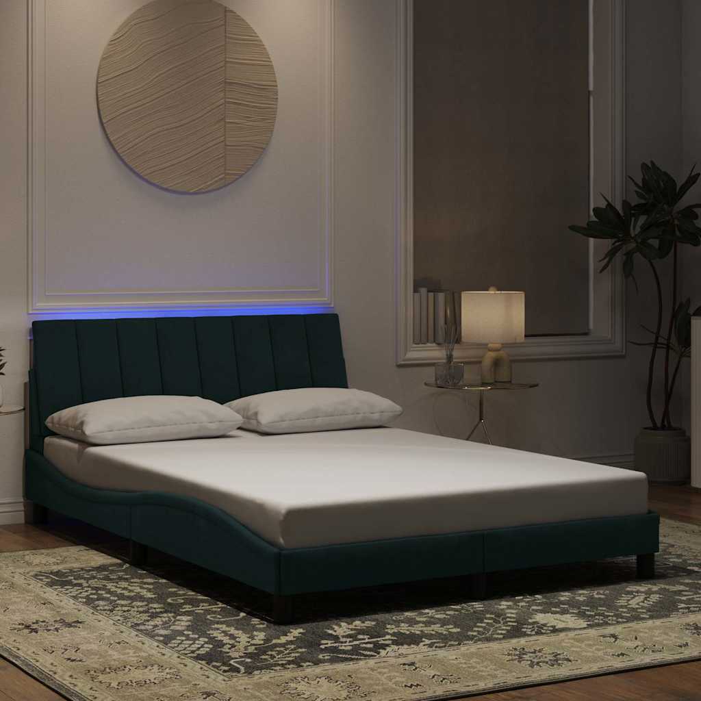 vidaXL Πλαίσιο Κρεβατιού με LED χωρίς Στρώμα Hanko Σκούρο Πράσινο 120x200 εκ. Βελούδινο