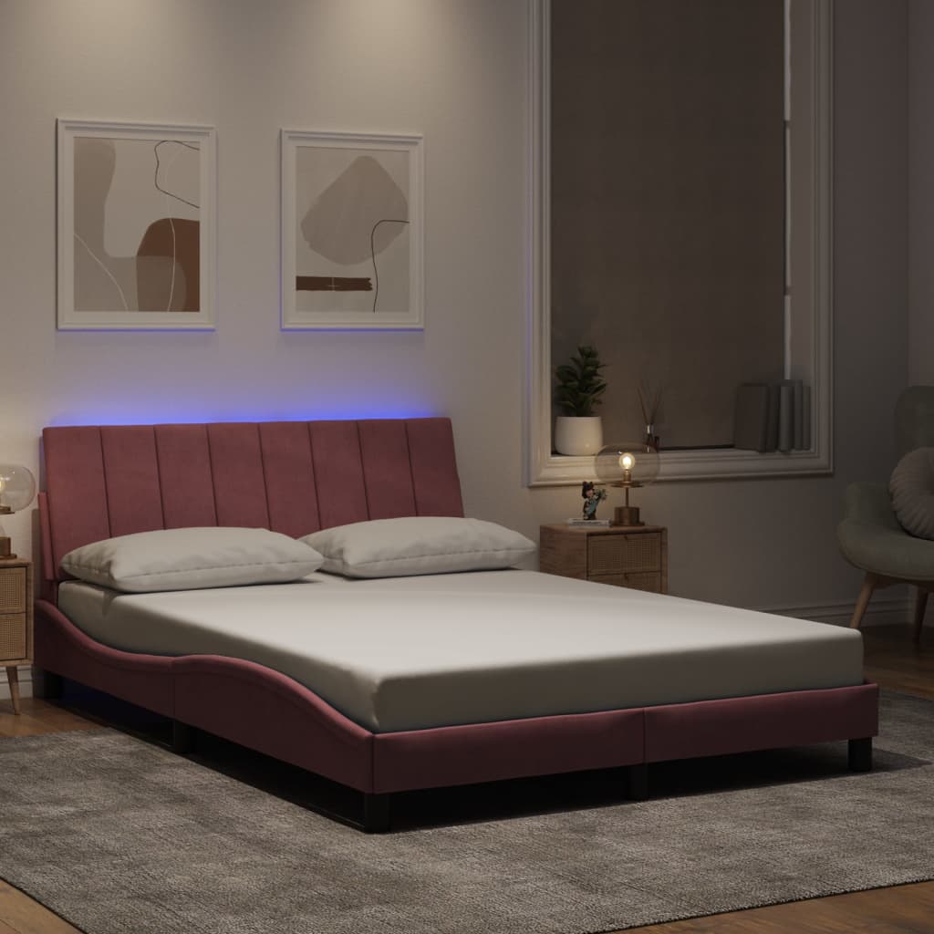 vidaXL Πλαίσιο Κρεβατιού με LED χωρίς Στρώμα Hanko Ροζ 140x190 εκ. Βελούδινο