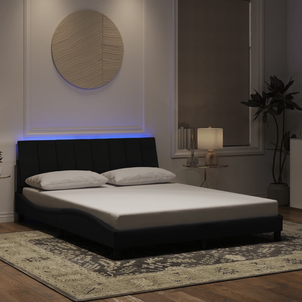 vidaXL Πλαίσιο Κρεβατιού με LED χωρίς Στρώμα Hanko Μαύρο 160 x 200 εκ. Βελούδινο