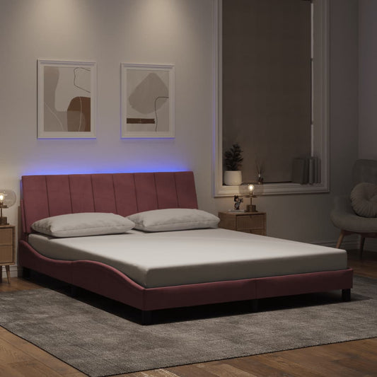 vidaXL Πλαίσιο Κρεβατιού με LED χωρίς Στρώμα Hanko Ροζ 160x200 εκ. Βελούδινο
