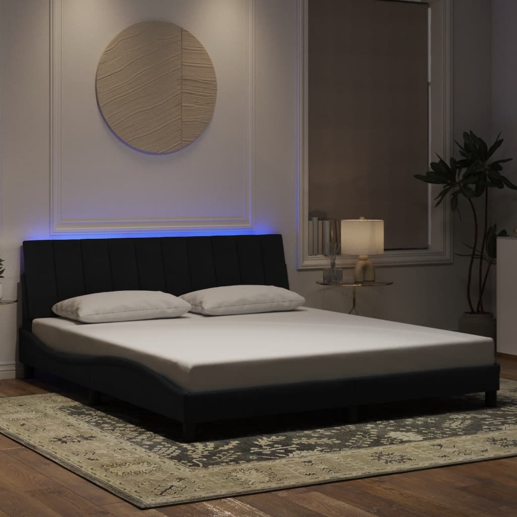 vidaXL Πλαίσιο Κρεβατιού με LED χωρίς Στρώμα Hanko Μαύρο 180 x 200 εκ. Βελούδινο