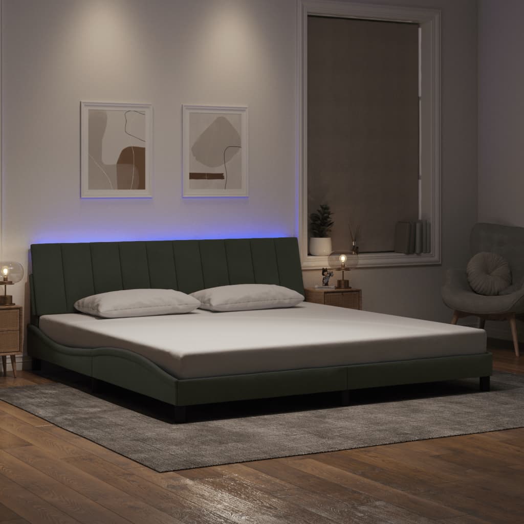 vidaXL Πλαίσιο Κρεβατιού με LED χωρίς Στρώμα Hanko Ανοιχτό Γκρι 200x200 εκ. Βελούδινο