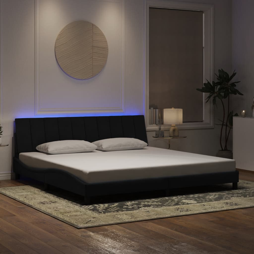 vidaXL Πλαίσιο Κρεβατιού με LED χωρίς Στρώμα Hanko Μαύρο 200 x 200 εκ. Βελούδινο