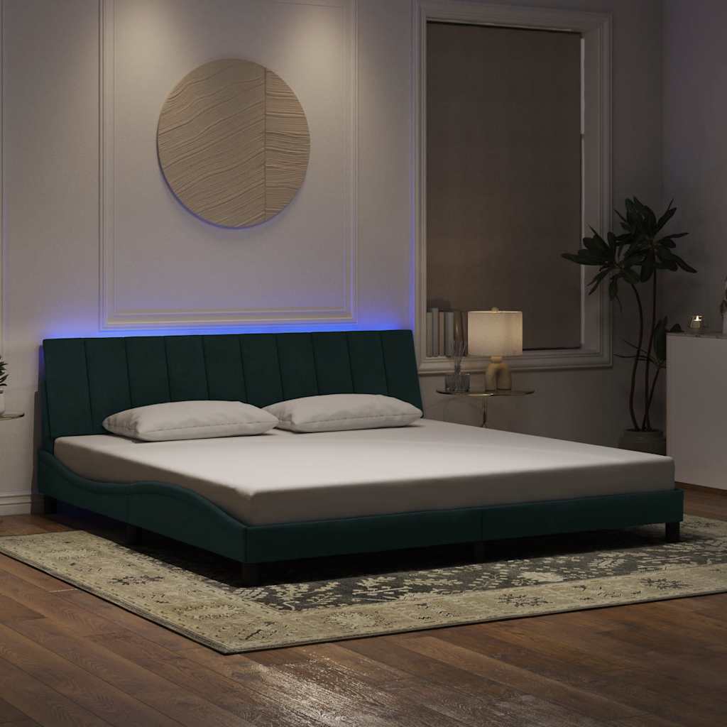 vidaXL Πλαίσιο Κρεβατιού με LED χωρίς Στρώμα Hanko Σκούρο Πράσινο 200x200 εκ. Βελούδινο