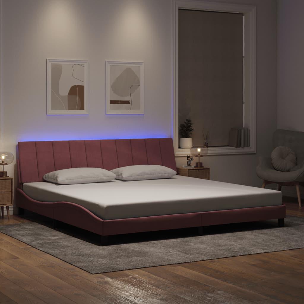 vidaXL Πλαίσιο Κρεβατιού με LED χωρίς Στρώμα Hanko Ροζ 200x200 εκ. Βελούδινο