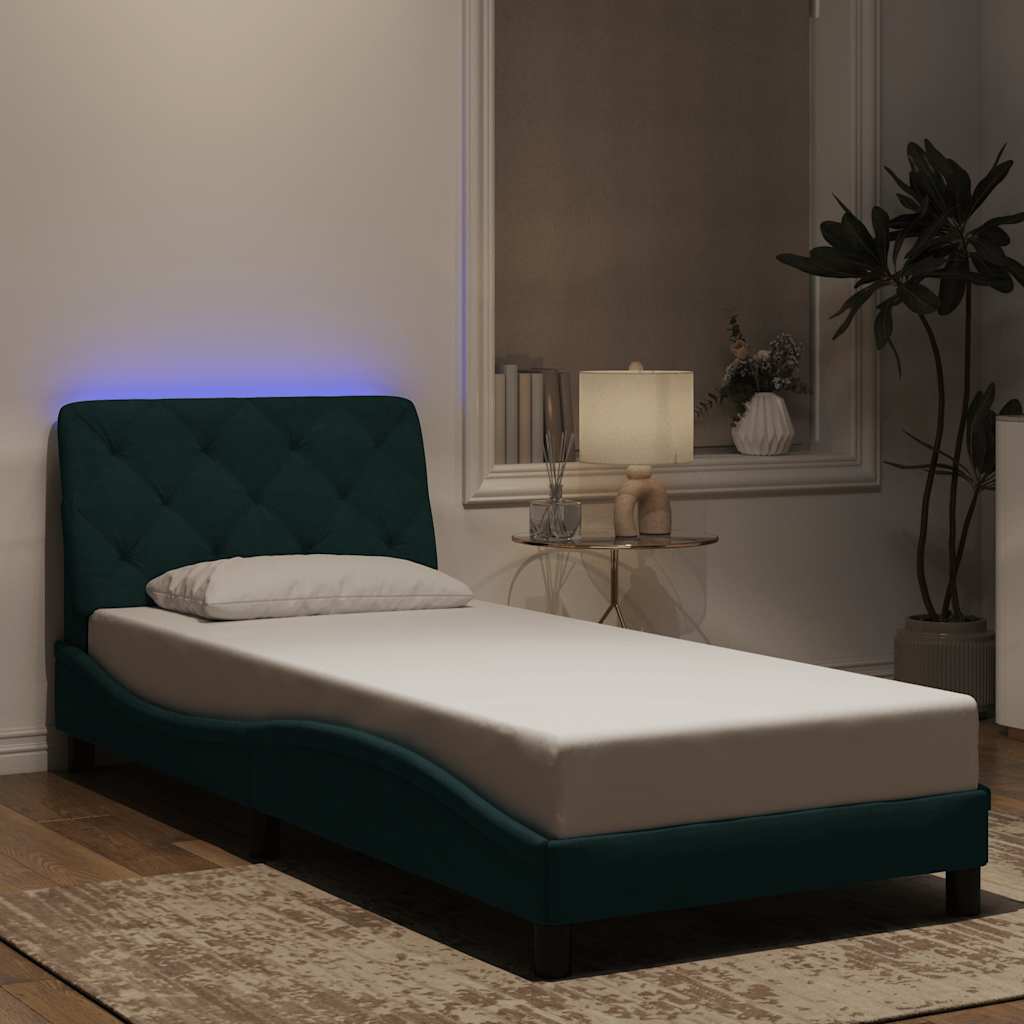 vidaXL Πλαίσιο κρεβατιού με LED χωρίς στρώμα Σκούρο Πράσινο 80x200 εκ. Βελούδινο