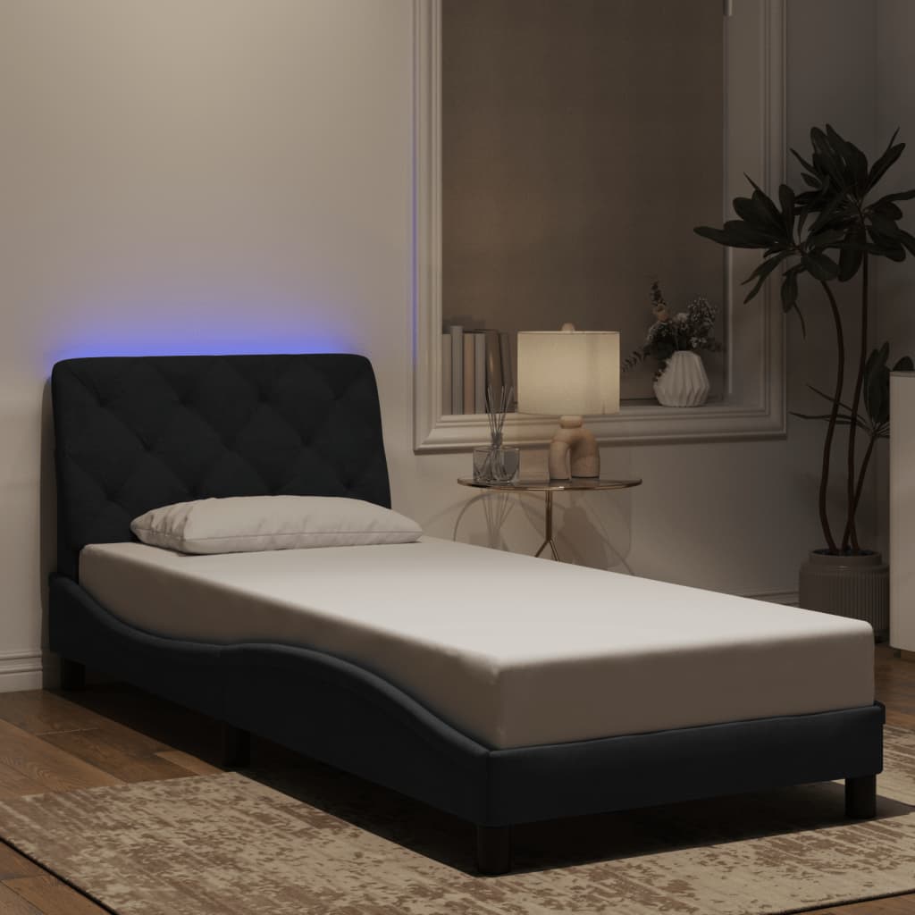 vidaXL Πλαίσιο κρεβατιού με LED χωρίς στρώμα Μαύρο 90x190 εκ. Βελούδινο