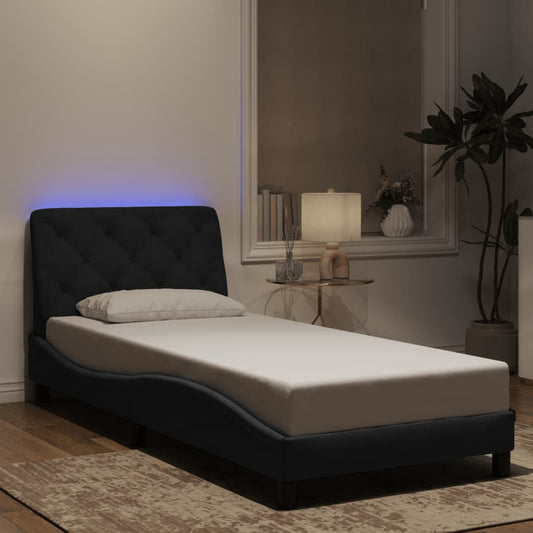 vidaXL Πλαίσιο κρεβατιού με LED χωρίς στρώμα Μαύρο 90x190 εκ. Βελούδινο