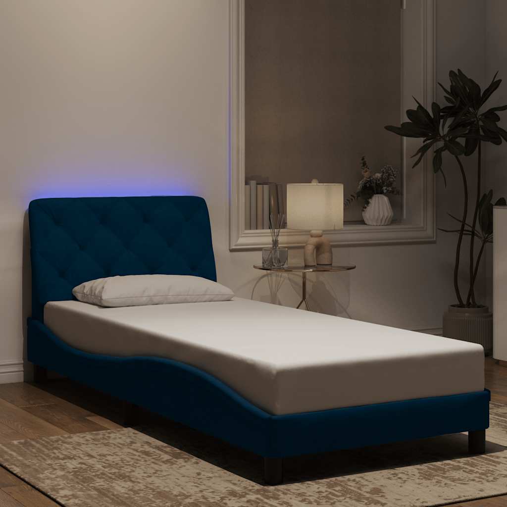 vidaXL Πλαίσιο κρεβατιού με LED χωρίς στρώμα Μπλε 90x190 εκ. Βελούδινο