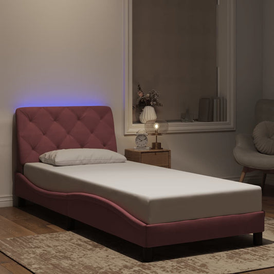 vidaXL Πλαίσιο κρεβατιού με LED χωρίς στρώμα Ροζ 90x200 εκ. Βελούδινο