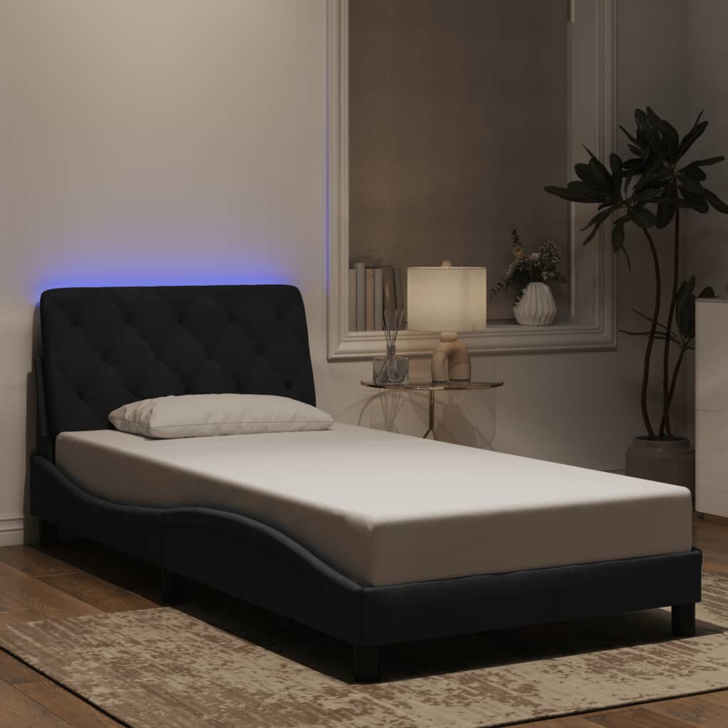 vidaXL Πλαίσιο κρεβατιού με LED χωρίς στρώμα Μαύρο 100 x 200 εκ. Βελούδινο
