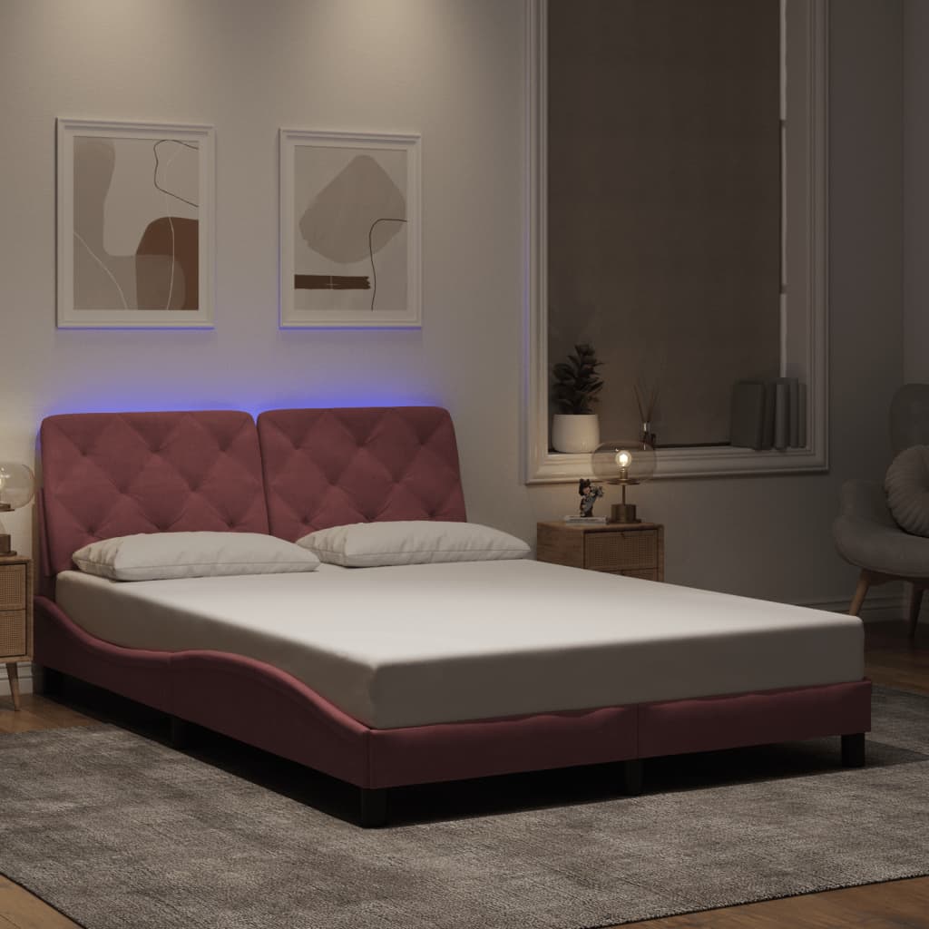 vidaXL Πλαίσιο κρεβατιού με LED χωρίς στρώμα Ροζ 120x200 εκ. Βελούδινο