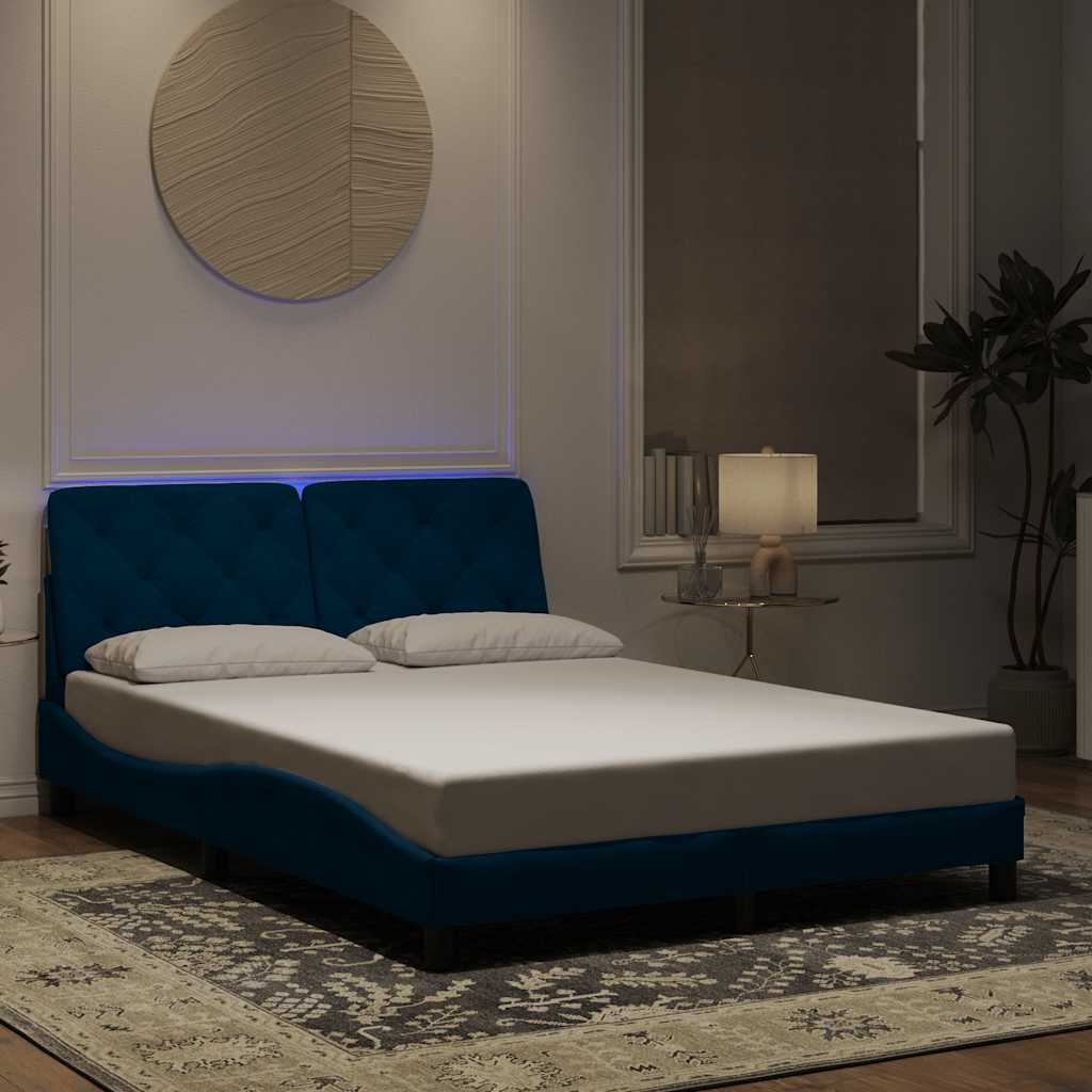 vidaXL Πλαίσιο κρεβατιού με LED χωρίς στρώμα Μπλε 140x190 εκ. Βελούδινο