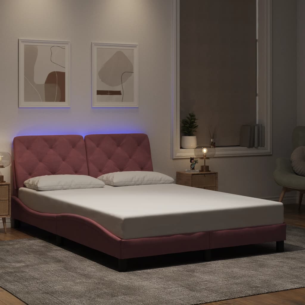 vidaXL Πλαίσιο κρεβατιού με LED χωρίς στρώμα Ροζ 140x190 εκ. Βελούδινο