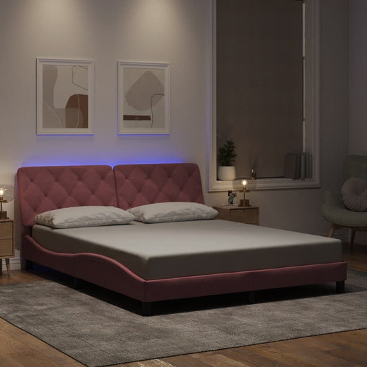 vidaXL Πλαίσιο κρεβατιού με LED χωρίς στρώμα Ροζ 160x200 εκ. Βελούδινο