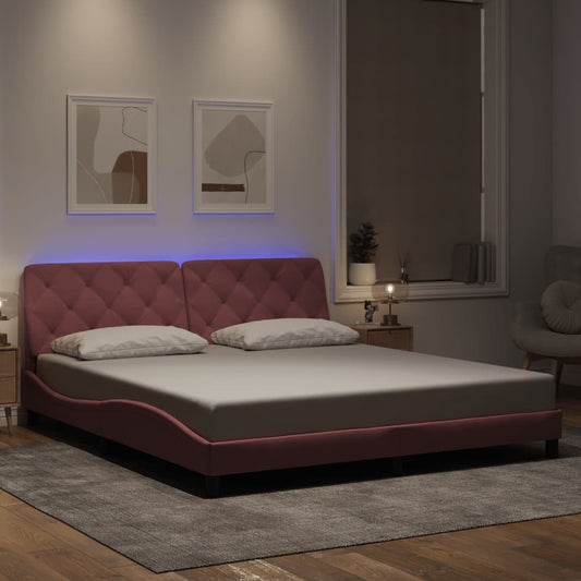vidaXL Πλαίσιο κρεβατιού με LED χωρίς στρώμα Ροζ 180x200 εκ. Βελούδινο
