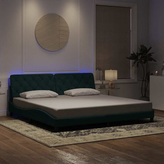 vidaXL Πλαίσιο κρεβατιού με LED χωρίς στρώμα Σκούρο Πράσινο 200x200 εκ. Βελούδινο