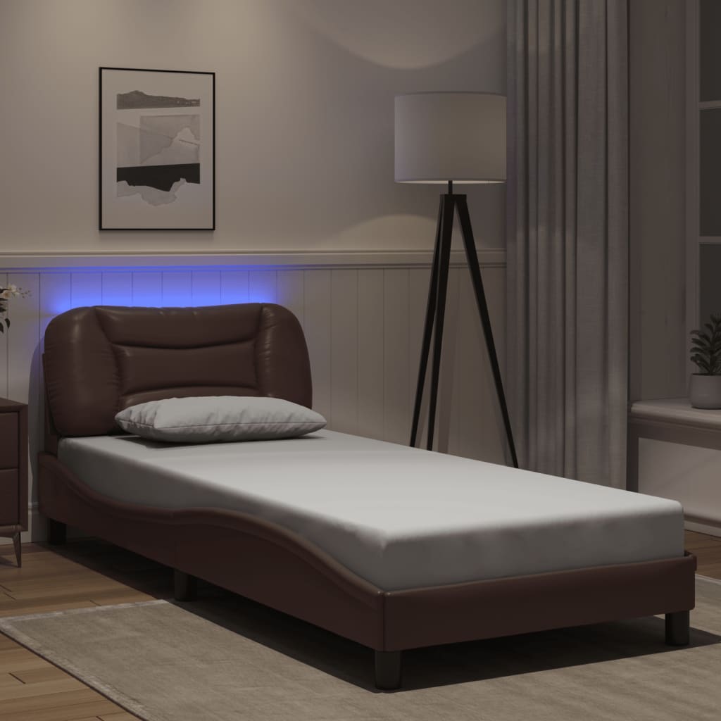 vidaXL Πλαίσιο κρεβατιού με LED χωρίς στρώμα Hvar Καφέ 90x190 εκ.