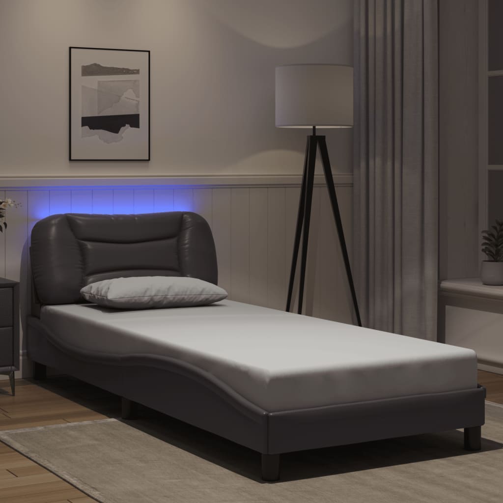 vidaXL Πλαίσιο κρεβατιού με LED χωρίς στρώμα Hvar Γκρι 90x190 εκ.