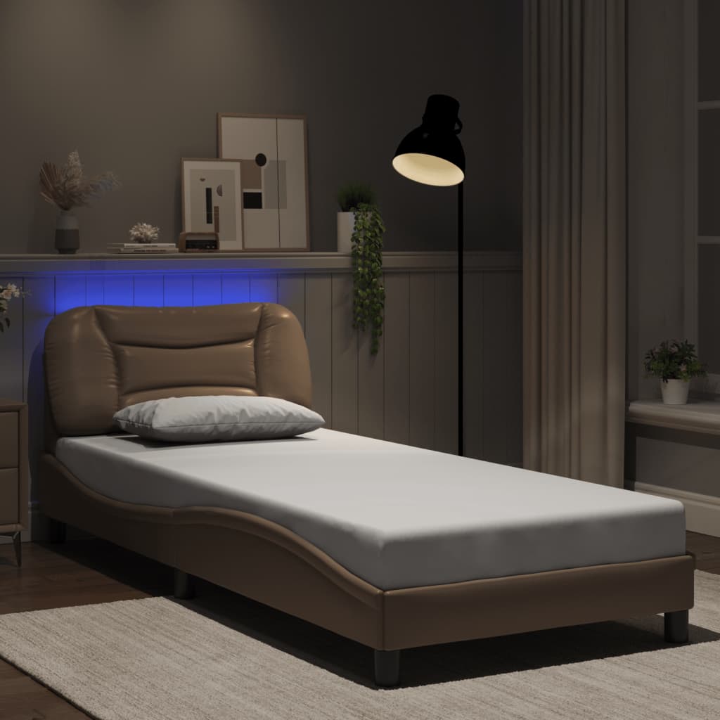 vidaXL Πλαίσιο κρεβατιού με LED χωρίς στρώμα Hvar Καπουτσίνο 90x190 εκ.