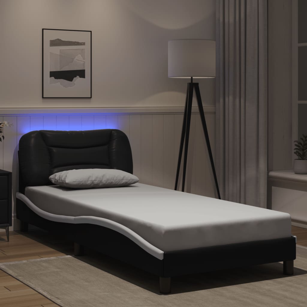 vidaXL Πλαίσιο κρεβατιού με LED χωρίς στρώμα Hvar Μαύρο/Λευκό 90x190 εκ.