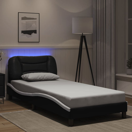 vidaXL Πλαίσιο κρεβατιού με LED χωρίς στρώμα Hvar Μαύρο/Λευκό 90x190 εκ.