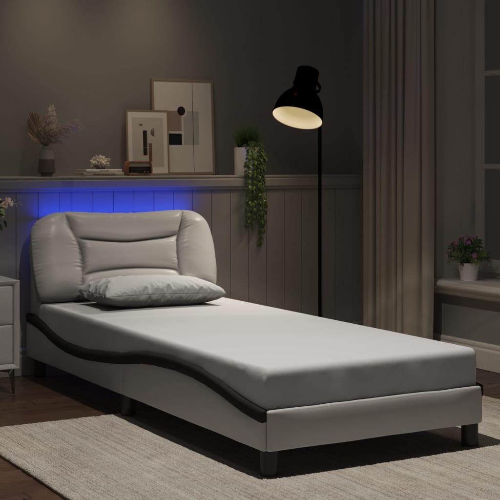 vidaXL Πλαίσιο κρεβατιού με LED χωρίς στρώμα Hvar Λευκό/Μαύρο 90x190εκ.