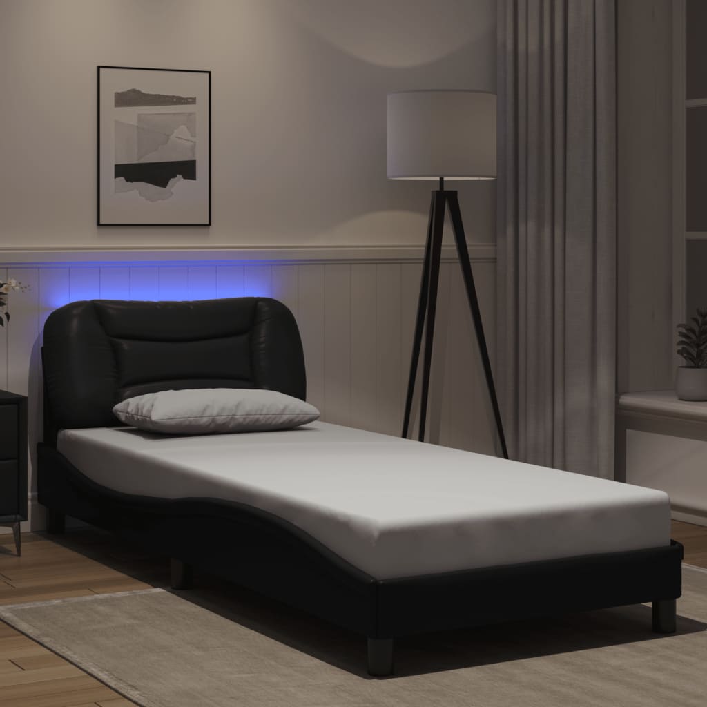 vidaXL Πλαίσιο κρεβατιού με LED χωρίς στρώμα Hvar Μαύρο 90 x 200 εκ.