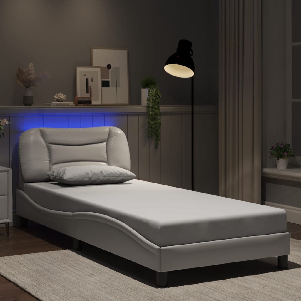 vidaXL Πλαίσιο κρεβατιού με LED χωρίς στρώμα Hvar Λευκό 90 x 200 εκ.