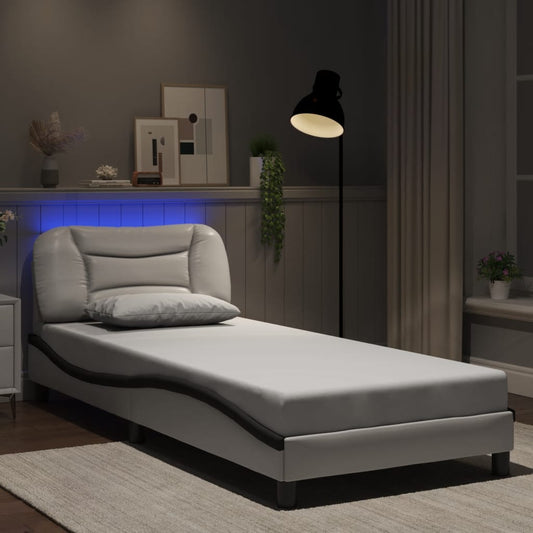 vidaXL Πλαίσιο κρεβατιού με LED χωρίς στρώμα Hvar Λευκό/Μαύρο 90x200 εκ.