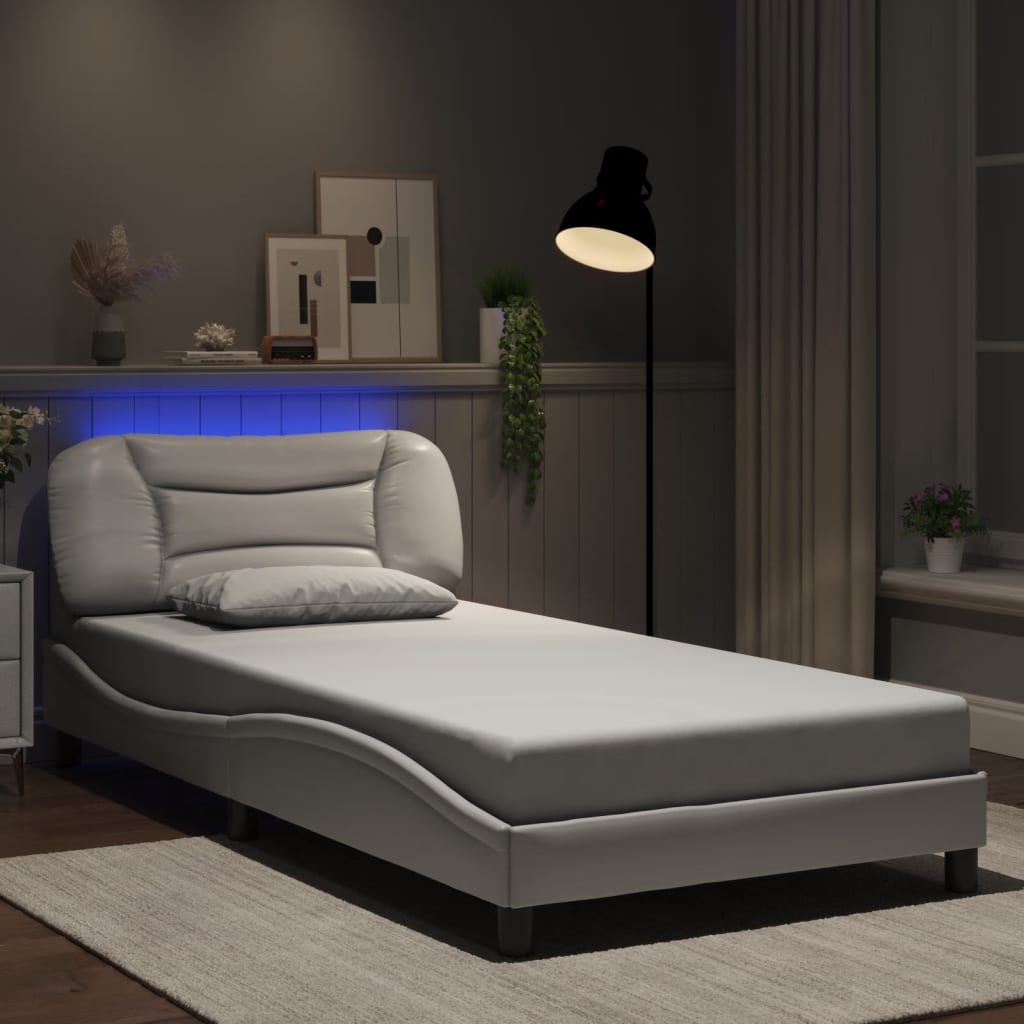 vidaXL Πλαίσιο κρεβατιού με LED χωρίς στρώμα Hvar Λευκό 100x200 εκ.