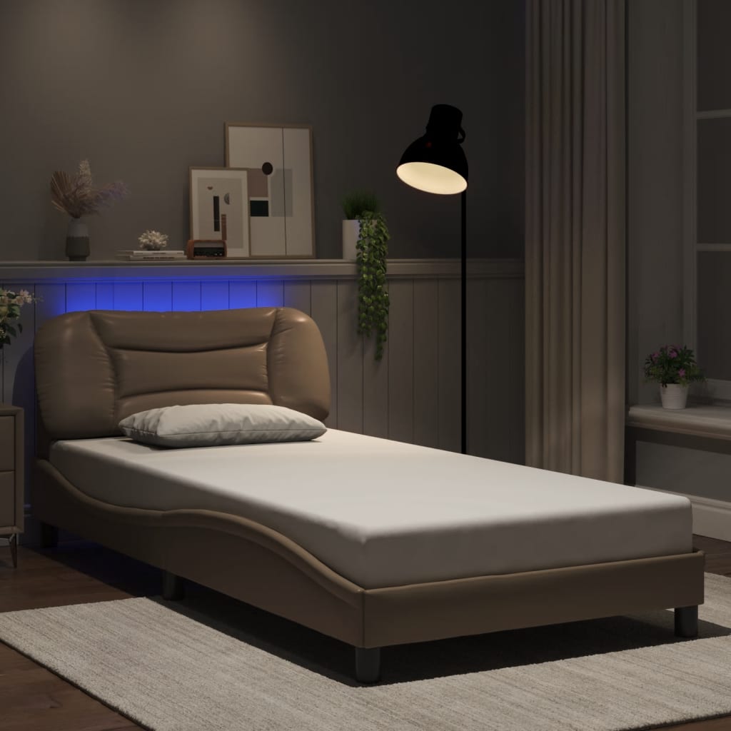vidaXL Πλαίσιο κρεβατιού με LED χωρίς στρώμα Hvar Καπουτσίνο 100x200 εκ.