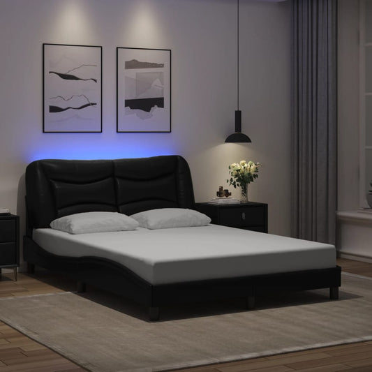 vidaXL Πλαίσιο κρεβατιού με LED χωρίς στρώμα Hvar Μαύρο 140x190 εκ.