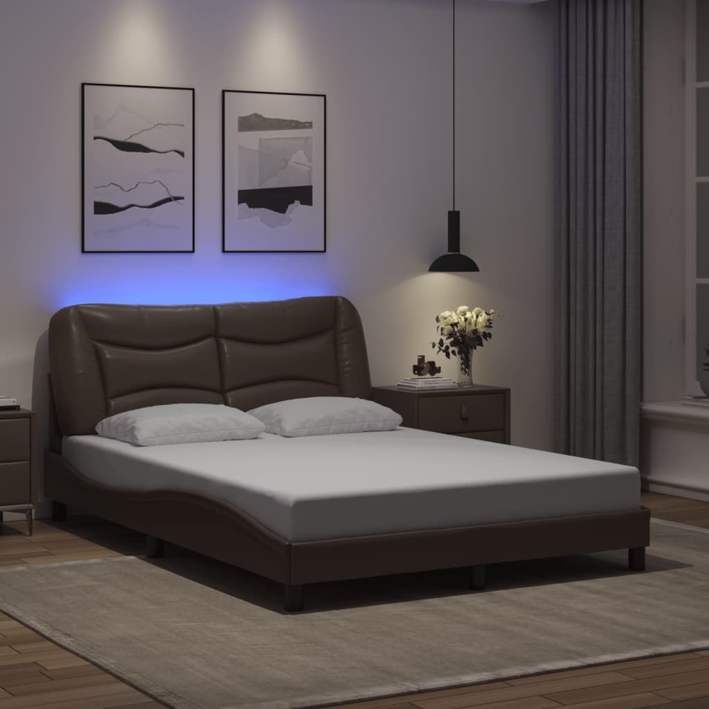 vidaXL Πλαίσιο κρεβατιού με LED χωρίς στρώμα Hvar Καφέ 140x190 εκ.