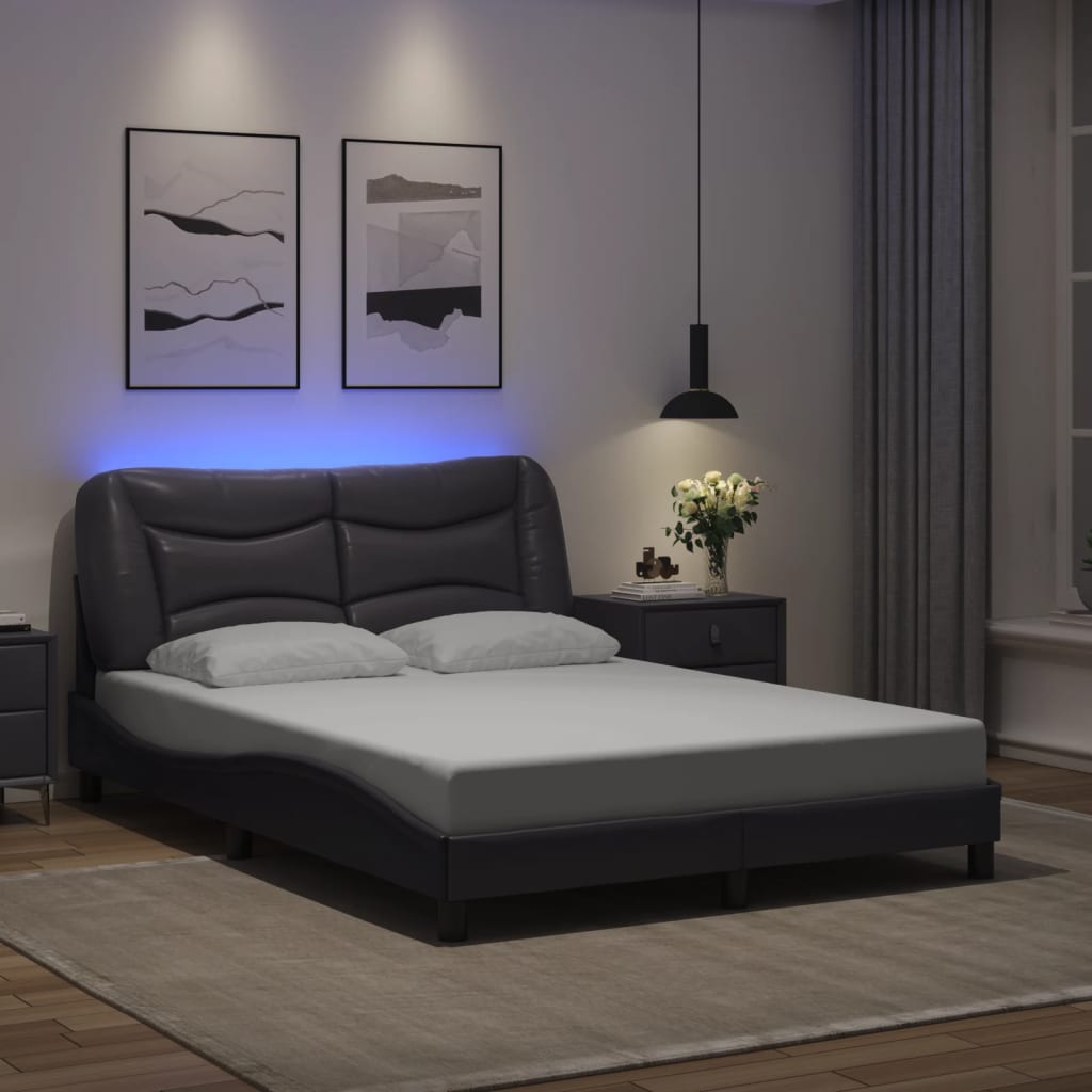 vidaXL Πλαίσιο κρεβατιού με LED χωρίς στρώμα Hvar Γκρι 140x190εκ.