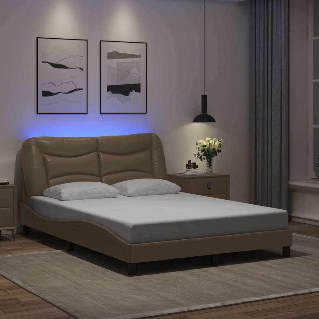 vidaXL Πλαίσιο κρεβατιού με LED χωρίς στρώμα Hvar Καπουτσίνο 140x190 εκ.