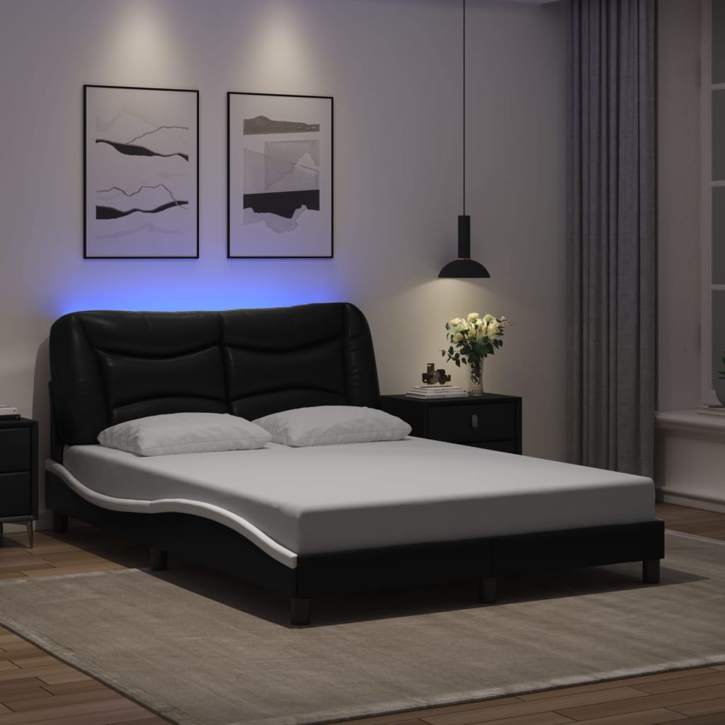 vidaXL Πλαίσιο κρεβατιού με LED χωρίς στρώμα Hvar Μαύρο/Λευκό 140x190εκ.