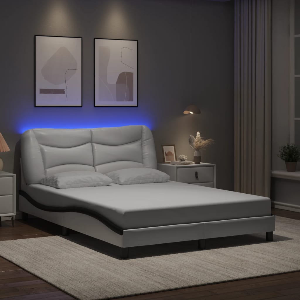 vidaXL Πλαίσιο κρεβατιού με LED χωρίς στρώμα Hvar Λευκό/Μαύρο 140x190εκ.