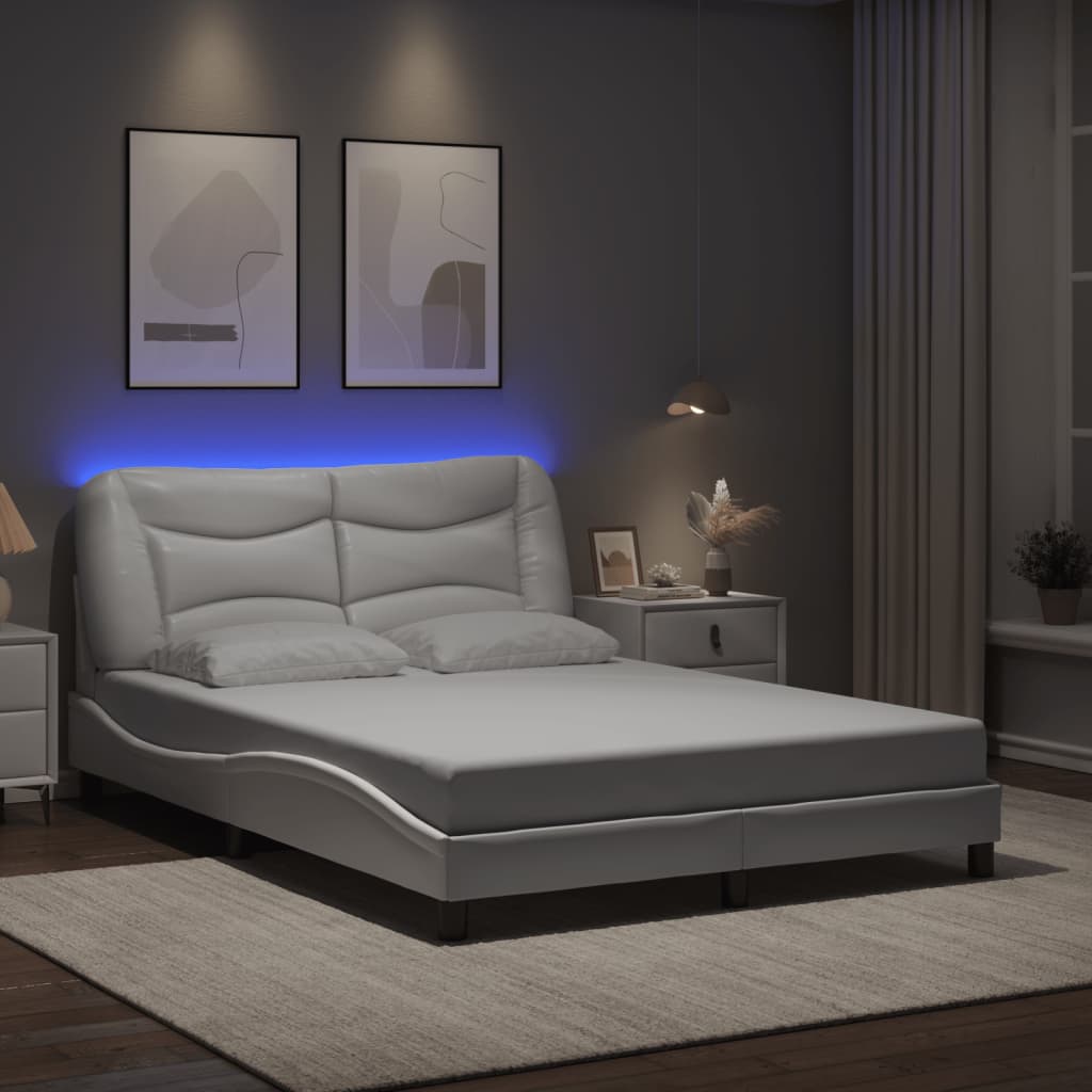 vidaXL Πλαίσιο κρεβατιού με LED χωρίς στρώμα Hvar Λευκό 140x200 εκ.