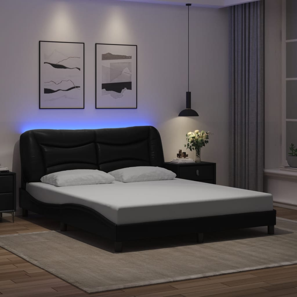 vidaXL Πλαίσιο κρεβατιού με LED χωρίς στρώμα Hvar Μαύρο 160x200εκ.