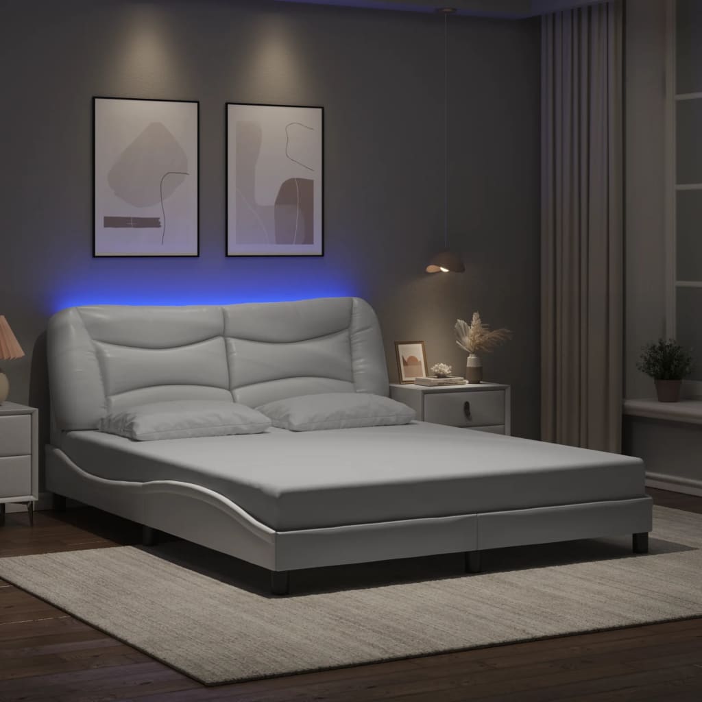 vidaXL Πλαίσιο κρεβατιού με LED χωρίς στρώμα Hvar Λευκό 160x200εκ.