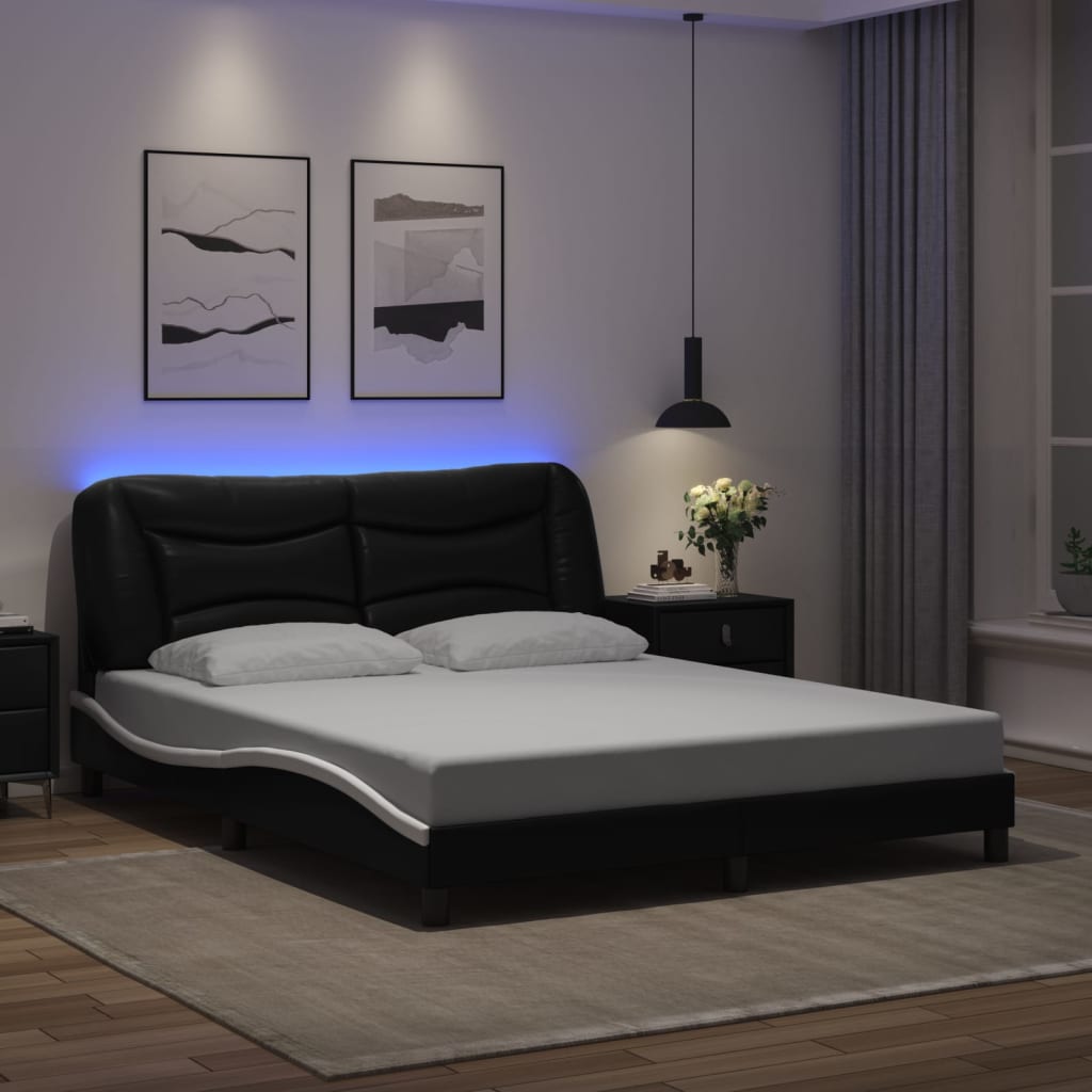 vidaXL Πλαίσιο κρεβατιού με LED χωρίς στρώμα Hvar Μαύρο/Λευκό 160x200εκ.