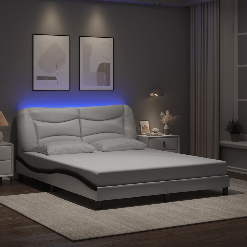 vidaXL Πλαίσιο κρεβατιού με LED χωρίς στρώμα Hvar Λευκό/Μαύρο 160x200εκ.
