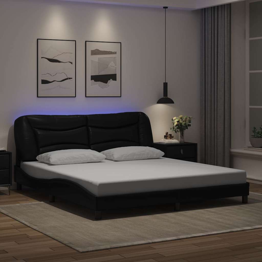 vidaXL Πλαίσιο κρεβατιού με LED χωρίς στρώμα Hvar Μαύρο 180x200 εκ.