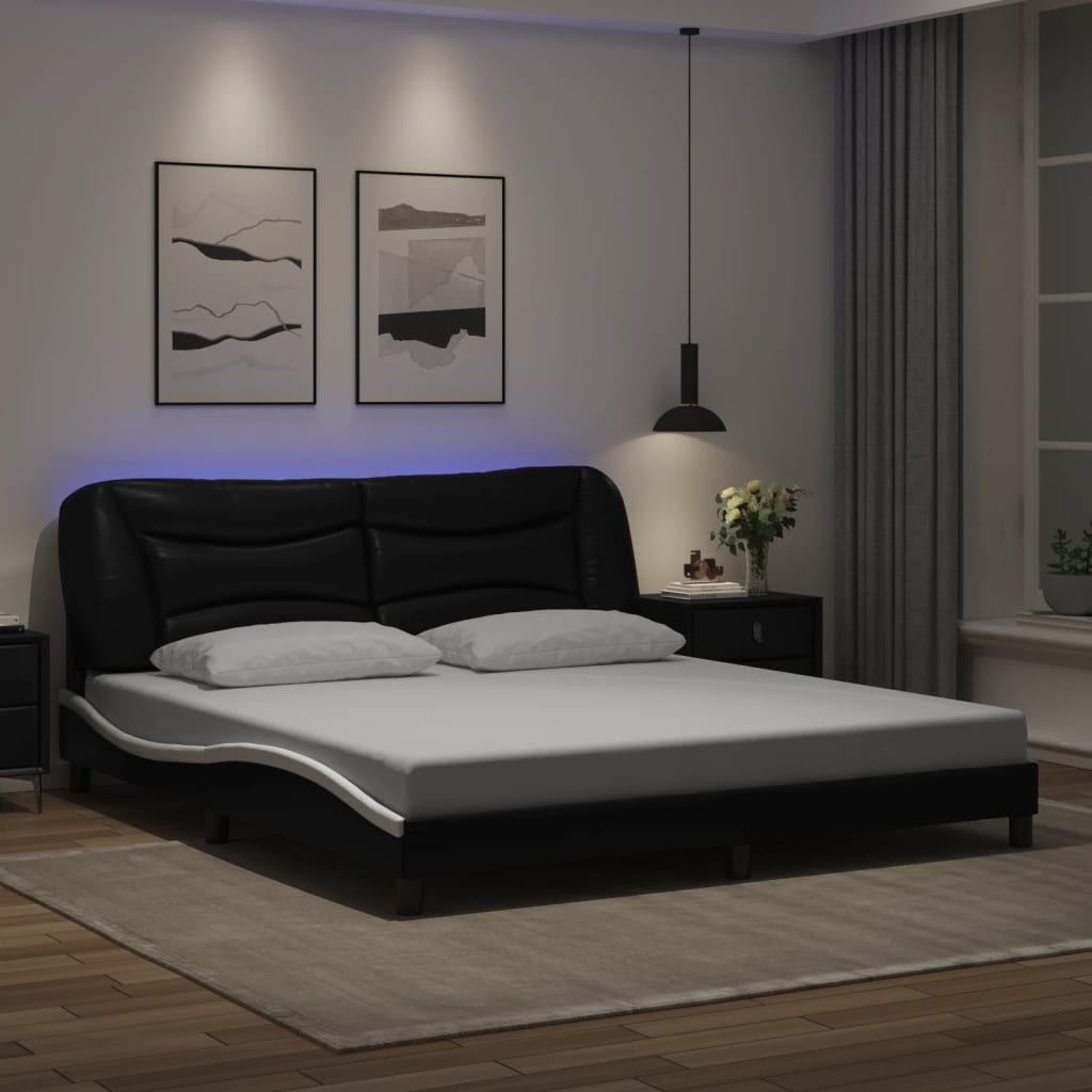 vidaXL Πλαίσιο κρεβατιού με LED χωρίς στρώμα Hvar Μαύρο/Λευκό 180x200εκ.