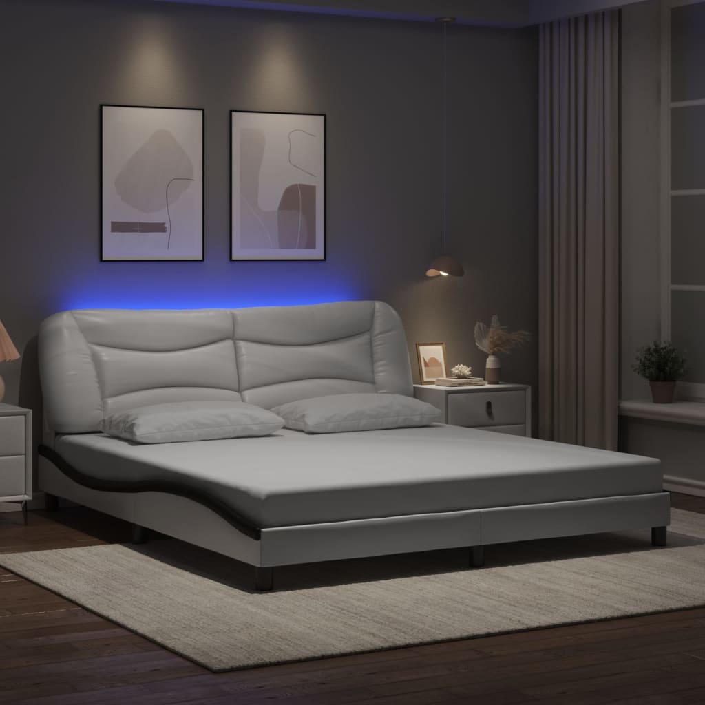 vidaXL Πλαίσιο κρεβατιού με LED χωρίς στρώμα Hvar Λευκό/Μαύρο 180x200εκ.