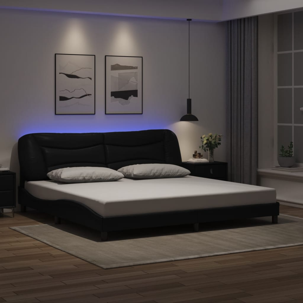 vidaXL Πλαίσιο κρεβατιού με LED χωρίς στρώμα Hvar Μαύρο 200x200 εκ.