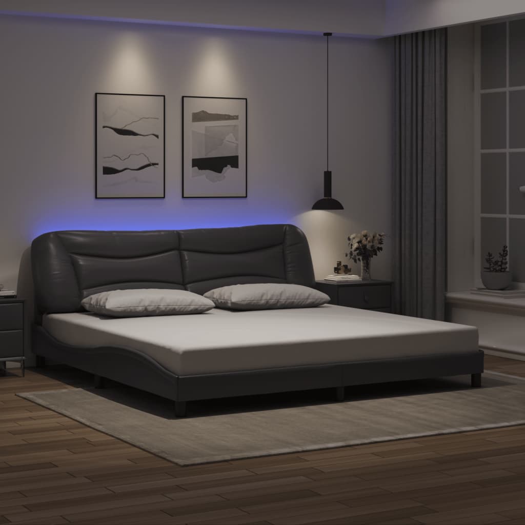 vidaXL Πλαίσιο κρεβατιού με LED χωρίς στρώμα Hvar Γκρι 200x200 εκ.